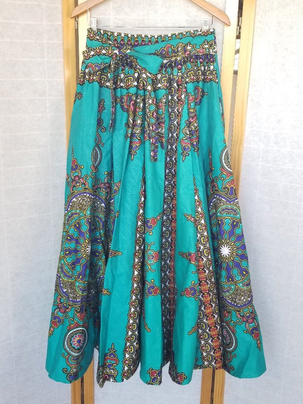 Laddi Full Midi Skirt Colorful Tribal Belted Cotton One Size Pull-On Boho Travel